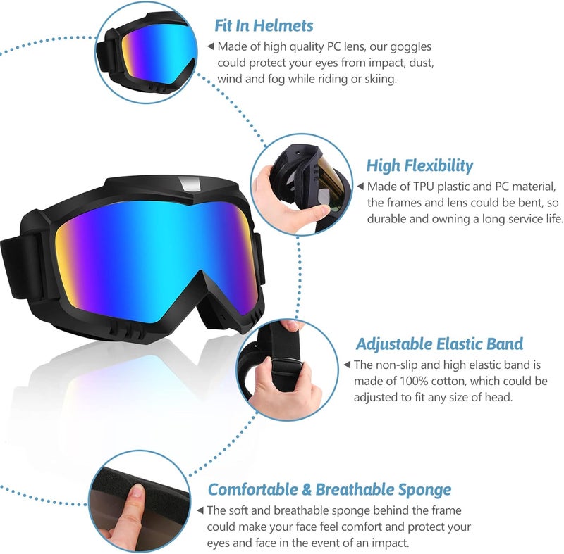 Lievermo Dirt Bike Goggles 2 Pack - Motorcycle, ATV, Riding, Ski, Windproof Racing Glasses - Image 3